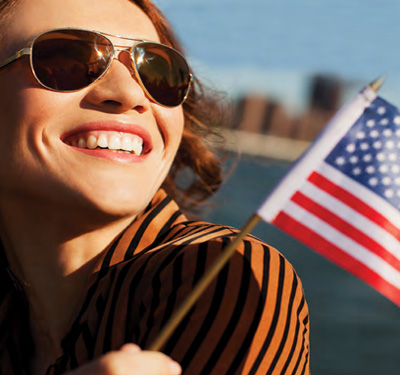woman waving American flag