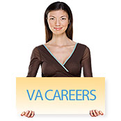 Woman holding VA Careers Banner